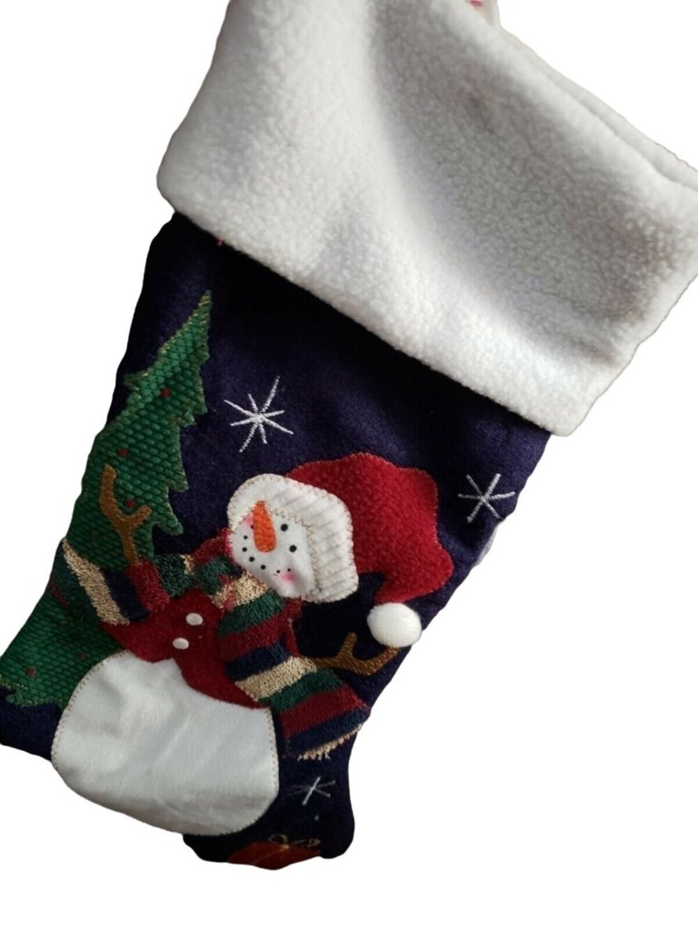 Christmas Stocking 18in Length 8in Width Tree Snowman Sweater Scarf Blue White